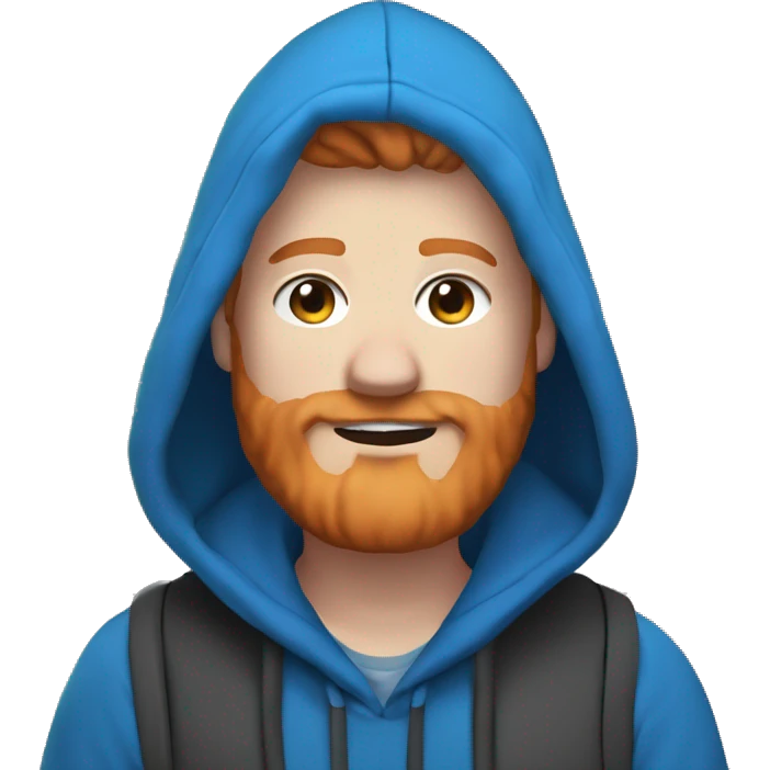 Fat streamer with ginger hair and beard named caseoh wearing blue hooded jumper, short emoji