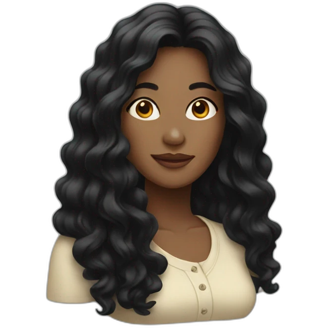 woman with long and wavy black hair emoji
