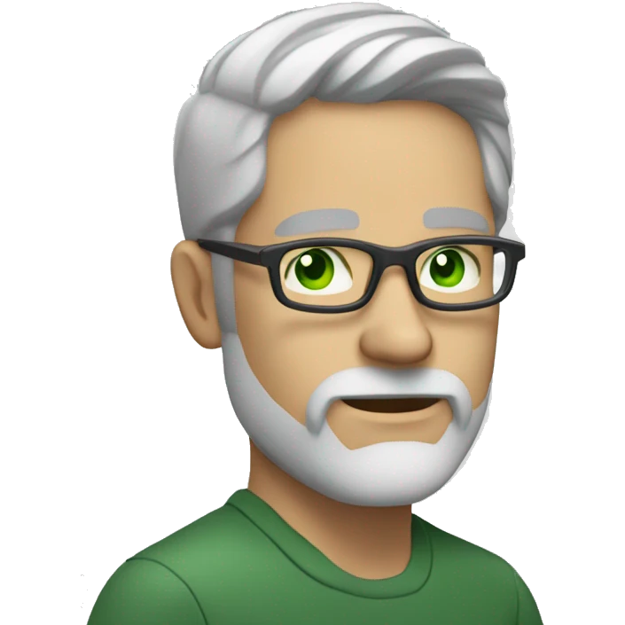 40 year old white man with grey hair and grey beard and green eyes and dark glasses emoji