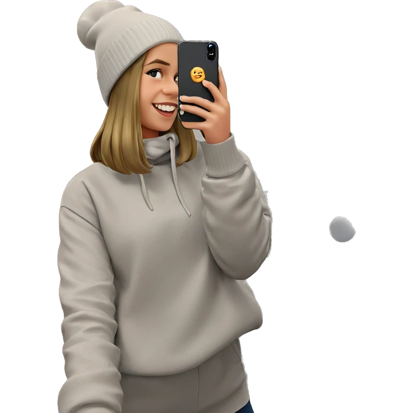 girl smiling in beanie selfie emoji