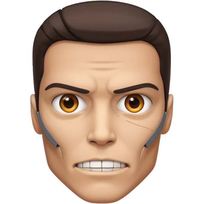 half-human half-Terminator face, clean and simple, friendly expression, no text emoji