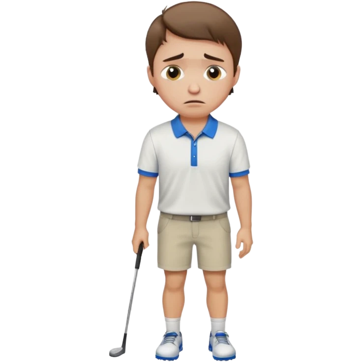 Handsome male.short brown hair.wearing golf shirt and shorts.crying. garden background  emoji