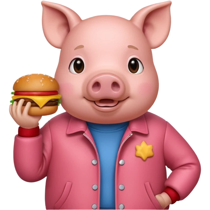 pig with hamburger wearing red jacket emoji