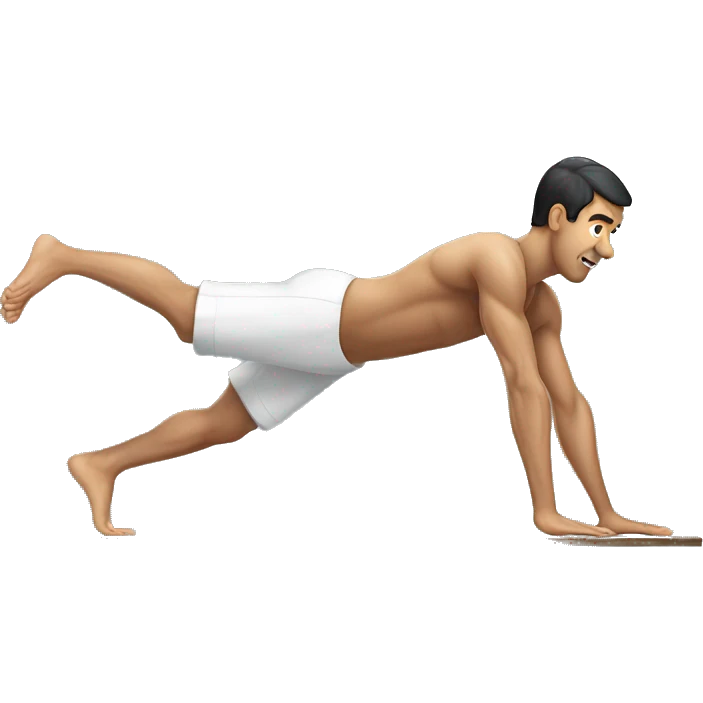 Full planche, man with elbows totally extended pushing the floor and with the legs up emoji