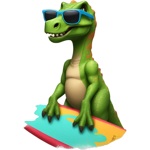 dinosaur with surf board and a shirt with sunglasses  emoji