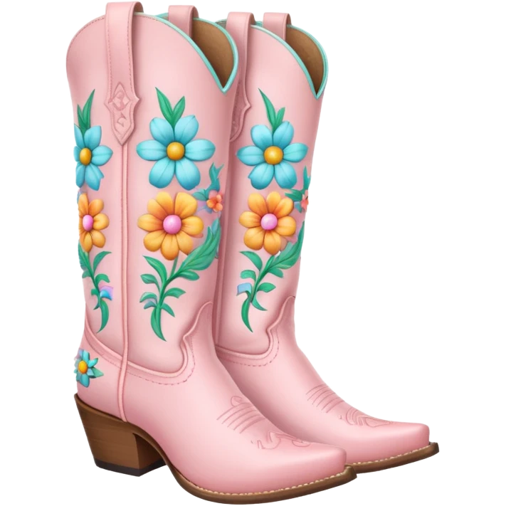 Pastel Pink cowgirl boots with pastel flowers emoji
