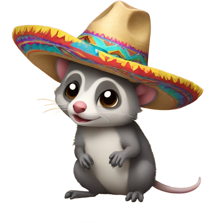Possum with skinny tail wearing a colorful sombrero  emoji