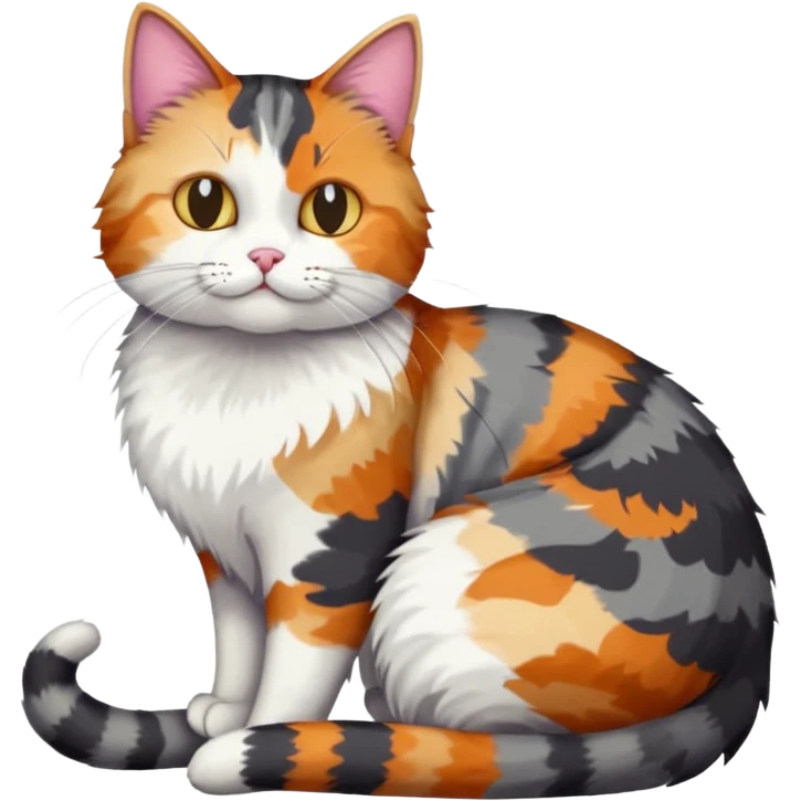 full body colourful light patched calico + white tabby cat cuddling a big dark grey and white tabby cat  emoji