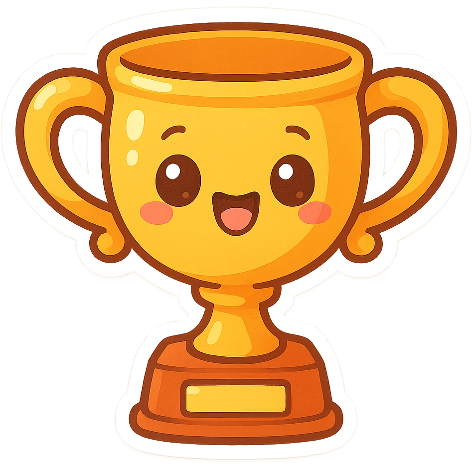 cartoon style trophy, bright colors, playful expression emoji