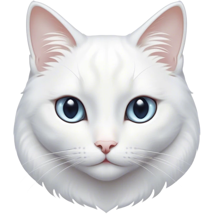 Cinematic Noble White Cat Portrait Emoji, Poised and stately, with a pristine, snow-white fur accented by delicate hints of silver, refined whiskers and a serene, focused gaze, simplified yet impeccably detailed, glowing with an ethereal radiance and timeless elegance, high shine, exuding calm intelligence and regal simplicity, soft glowing outline, capturing the essence of a noble white cat that radiates quiet majesty! emoji