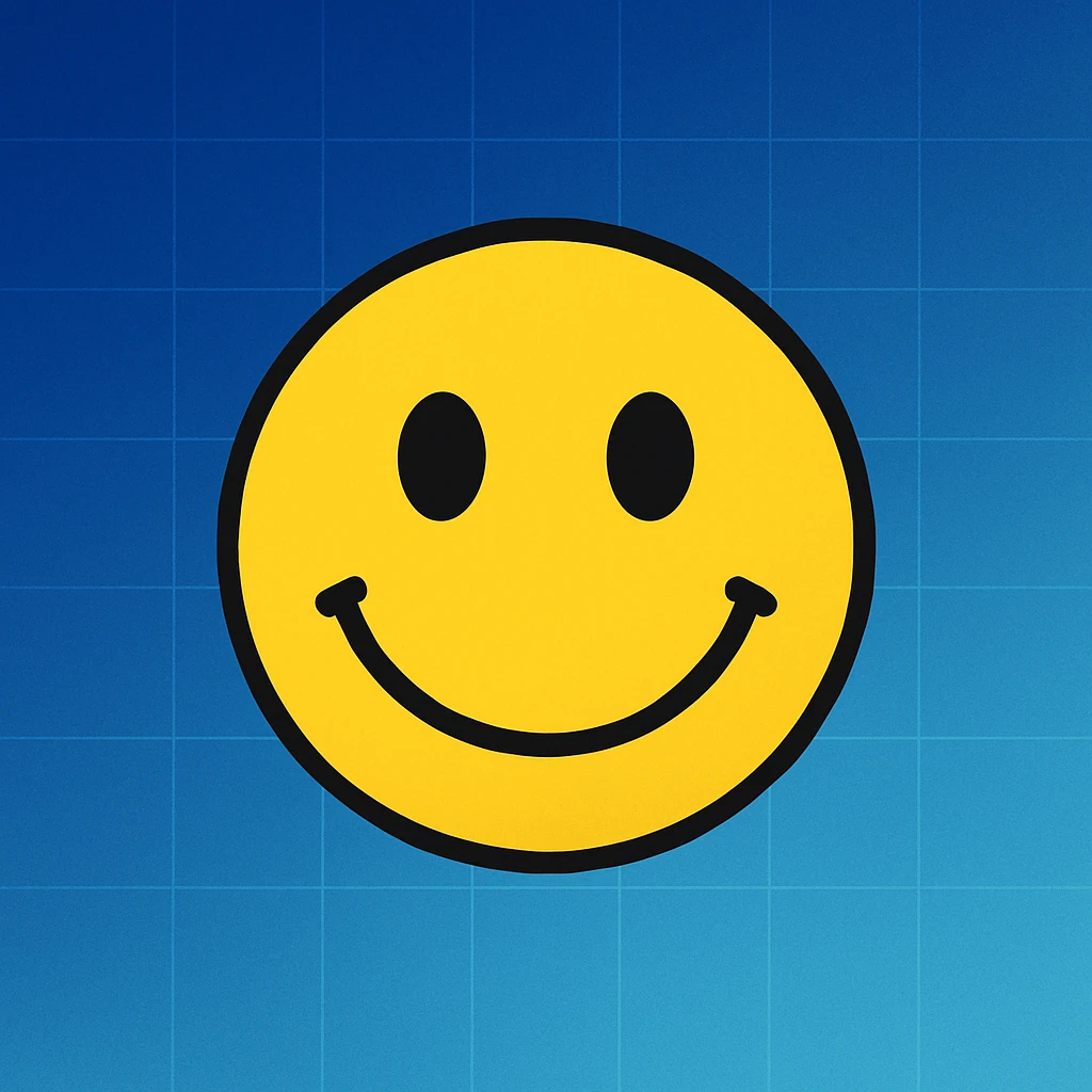 frame 5 with background blending gradient and blue, some grid lines starting to appear, smiley face unchanged emoji