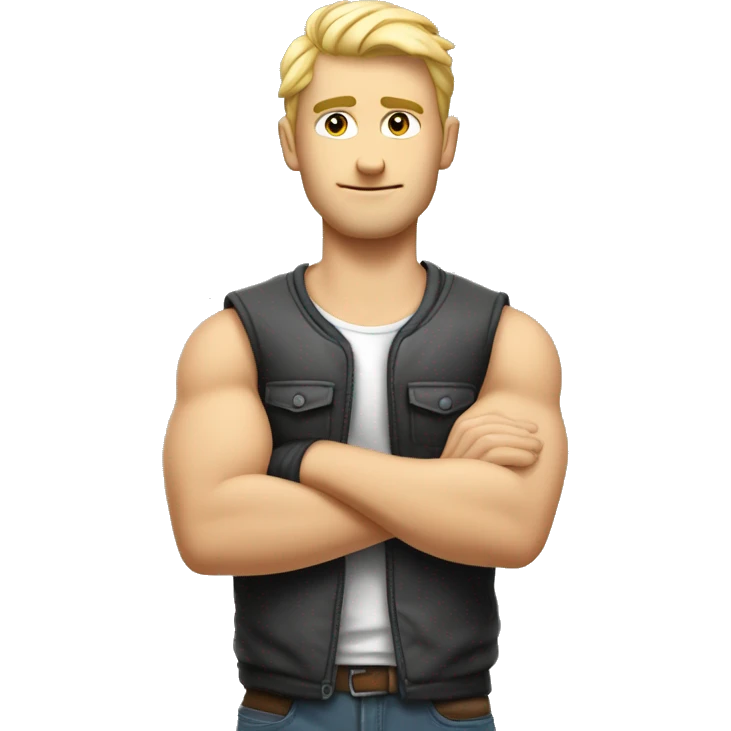 cool man arms crossed, white man, blond, in vest, sporty` emoji