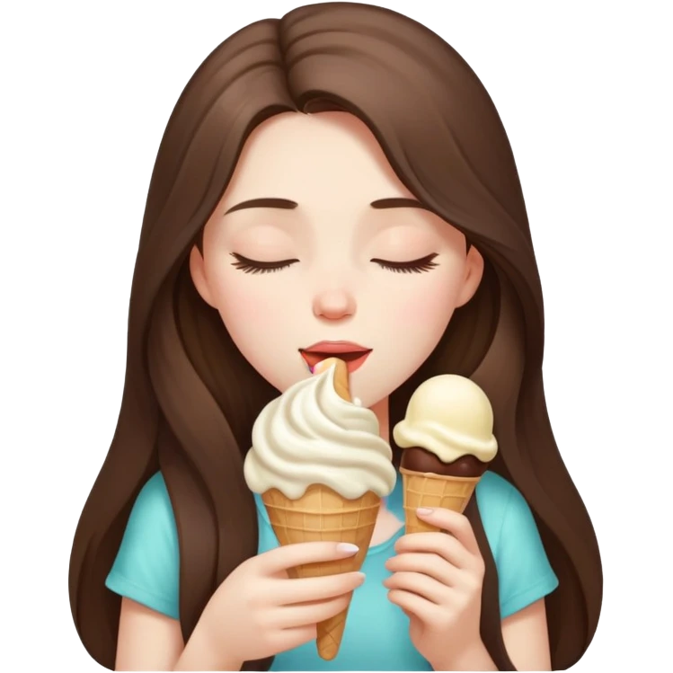 beautiful pale brunette girl with long hair enjoying an ice cream eyes closed emoji
