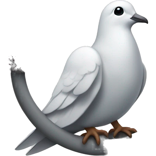dove wearing headphones sitting on peace symbol emoji