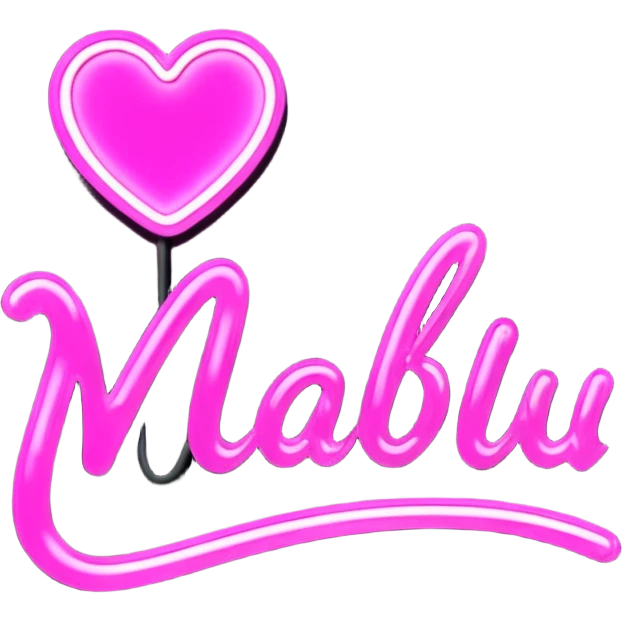 glowing pink neon sign that says "Malibu" in cursive  emoji