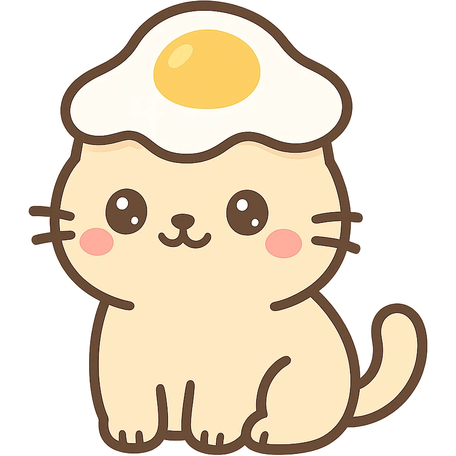 cat wearing an egg hat, fun and whimsical style, cute and colorful, playful, charming, lighthearted emoji