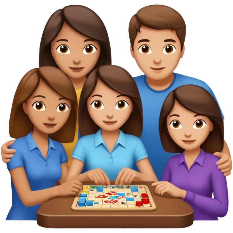 3 male and female brunette friends playing board game emoji