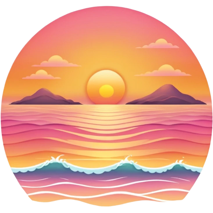 Sunset over a calm ocean with soft waves and a clear sky." emoji