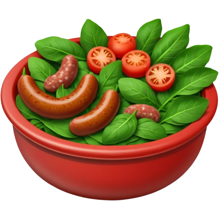 Bowl of spinach, bowl of tomatoes, bowl of sausage emoji