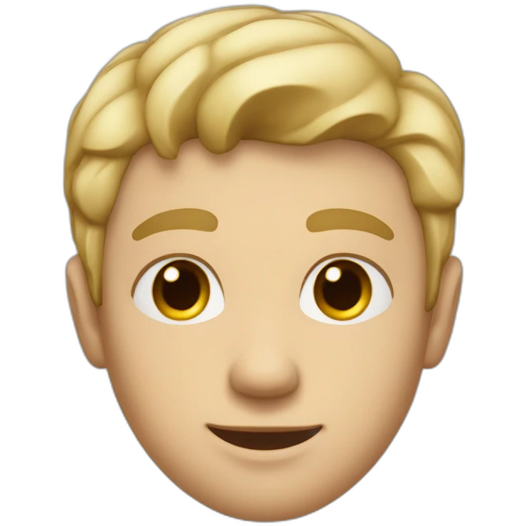 a short-haired blond man with amber eyes, dimples on his cheeks, thin lips emoji