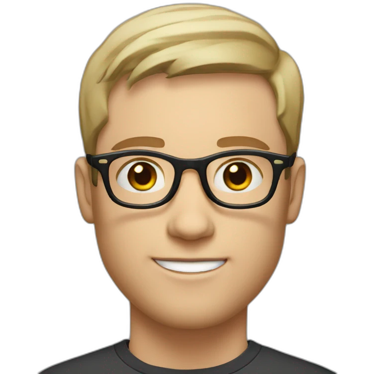 young white man with short dark straight hair and small beard with rounded glasses emoji