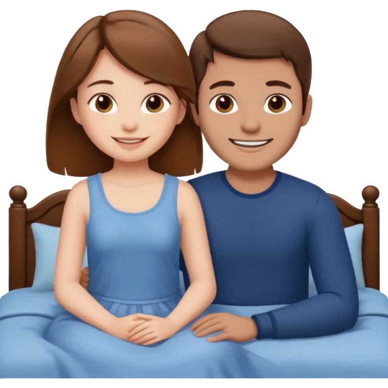 A brown-haired girl and a brown-haired man. They are both on a bed. The girl is sitting on the man. emoji