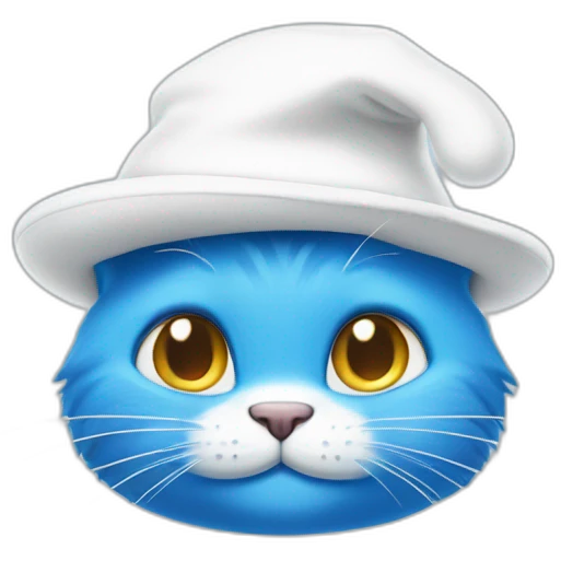 Blue cat Smurf face wearing white Smurf hat emoji