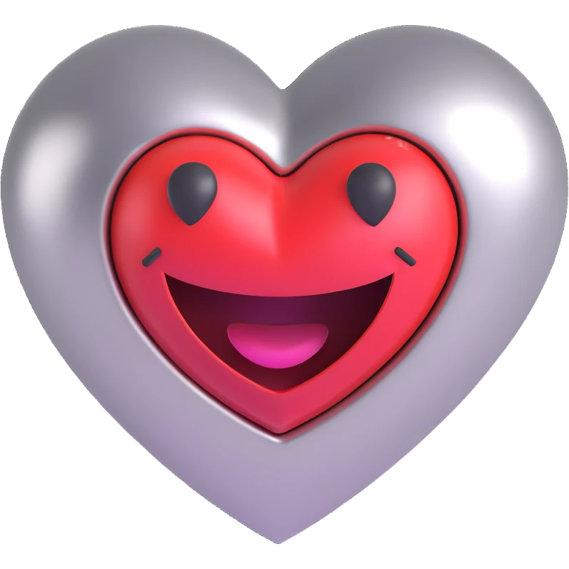 smiling face with a heart popping out, heart is metallic, 3D emoji style emoji