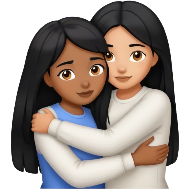 sister-hugging with black hair with brown skin color  emoji