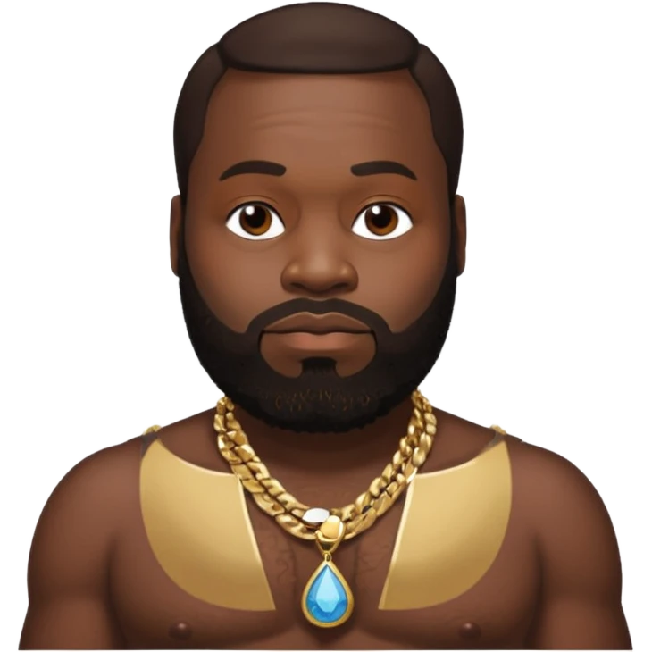 Rick Ross with dark brown hair, shirtless with necklace emoji