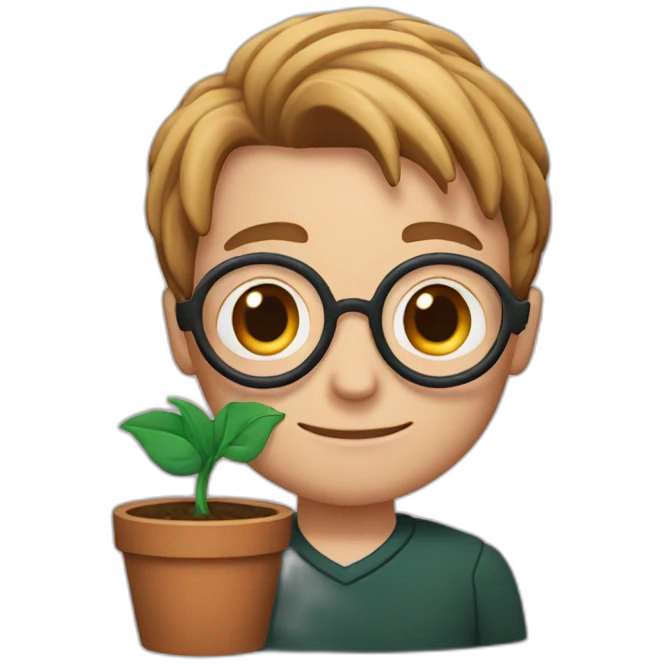 harry Potter with a flower pot in his hand emoji