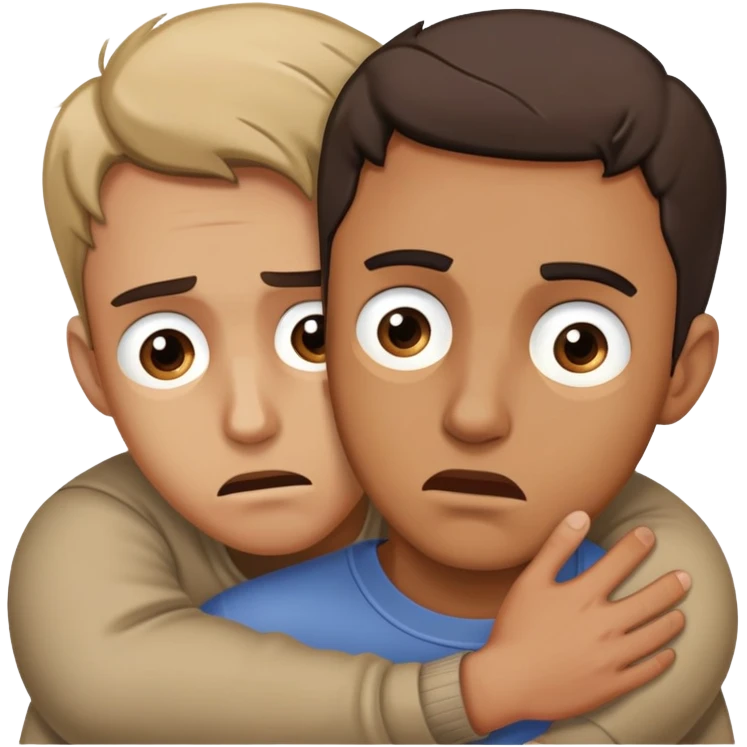 man with anxious worried expression desperately clinging and holding onto someone with fearful abandoned look in his eyes emoji