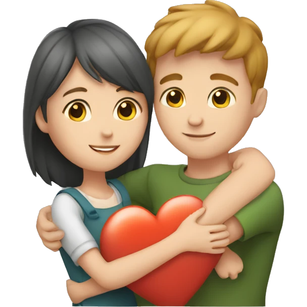 White skin Young man and girl hugs with heart emoji