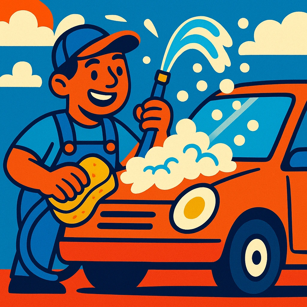 car washer, vibrant cartoon style emoji