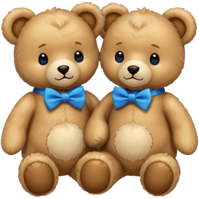 sweet twin teddy same baby bears with blue bow tie emoji