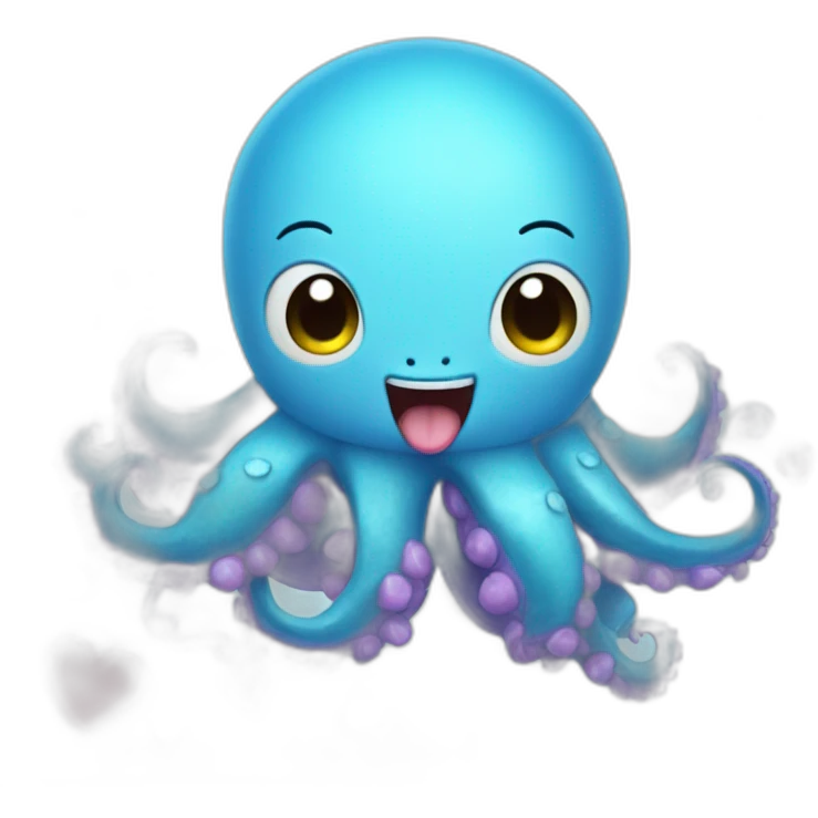 cute blue kraken with adorable face with many hearts around emoji