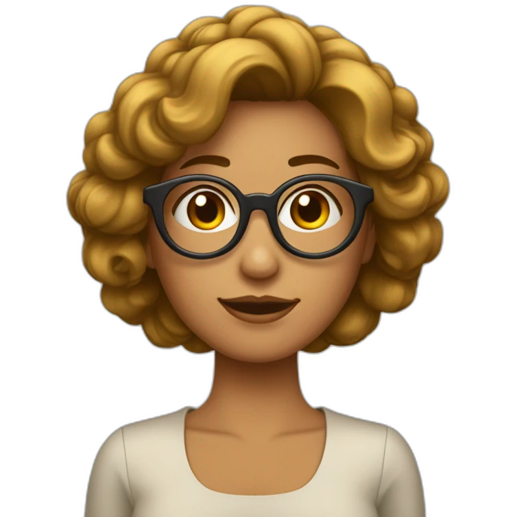 Mujer con pelo ondulado por los hombros y lentes redondos emoji