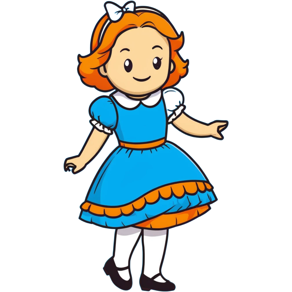 Disney's animated Alice in Wonderland curtseying with a bright cheerful smile in her blue dress emoji
