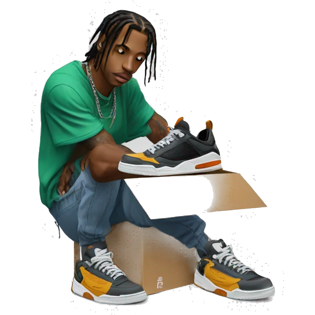 travis scott de pie con unos sneakers con su caja en la mano emoji