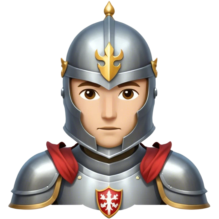 Clash of Clans aesthetic friendly Knight Portrait Emoji, With a noble, armored build featuring a gleaming suit adorned with simple heraldry and a determined gaze behind a visored helm, his face rendered in a natural skin tone (not yellow), Simplified yet dynamic features, highly detailed, glowing with a cool, steely radiance, high shine, courageous and resolute, stylized with an air of chivalric valor, focused and stalwart, soft glowing outline, capturing the essence of a valiant knight ready to charge into epic quests with honor! emoji