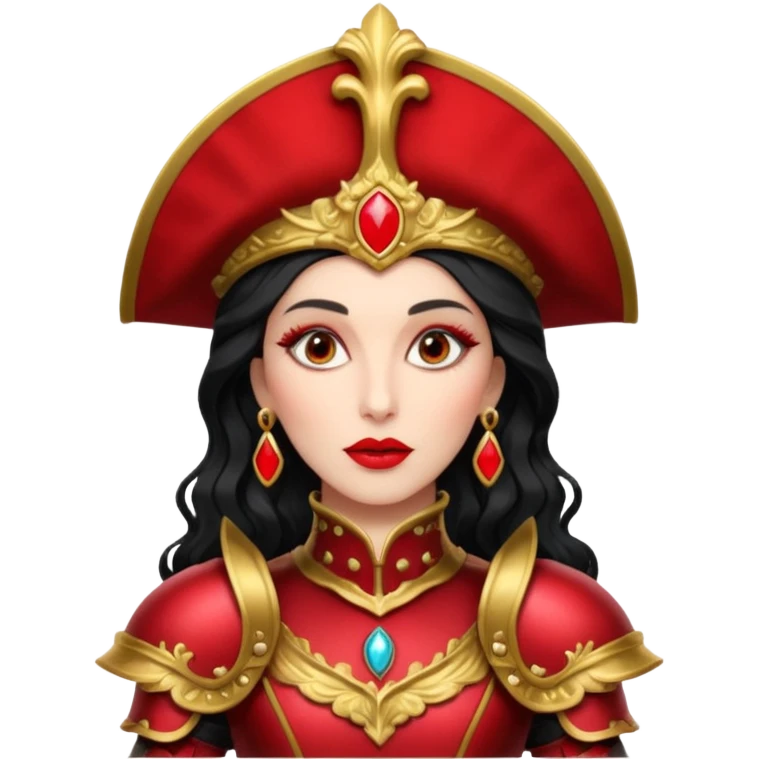 realistic cinematic actress Cher in baroque styling with crimson armor in a forest emoji