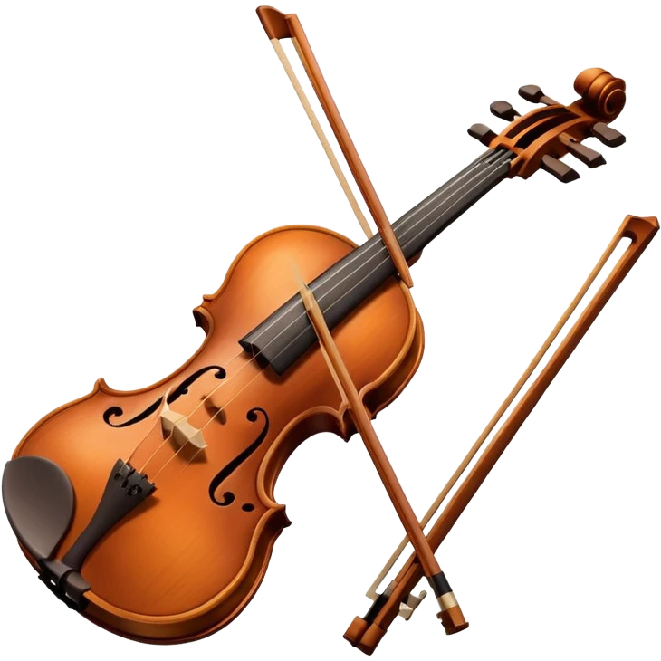 A violin with its bow. It has eyes and a smiling mouth. emoji