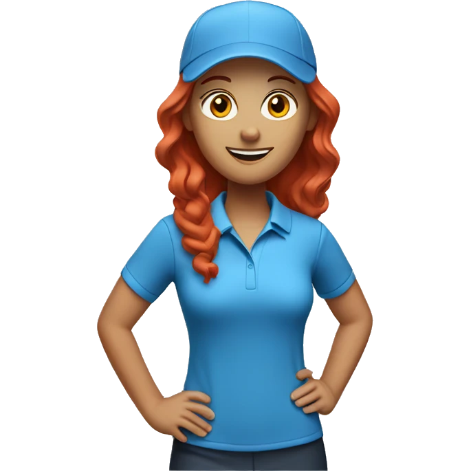 a female golf coach with red hair, blue shirt emoji