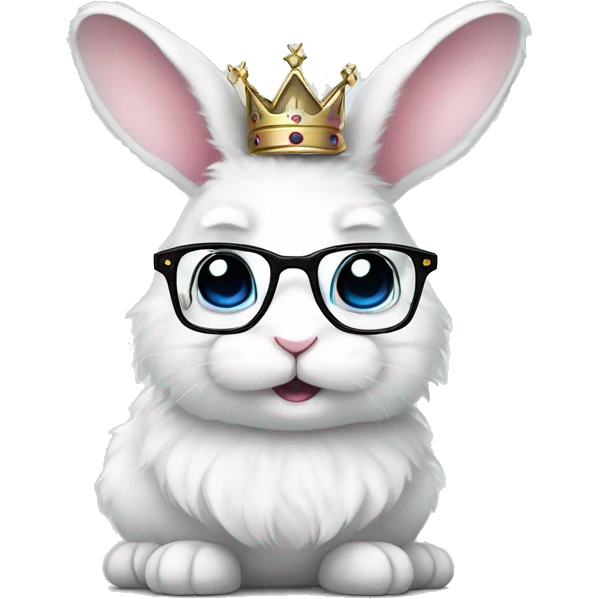 cute super fluffy white bunny with glasses wearing a crown emoji