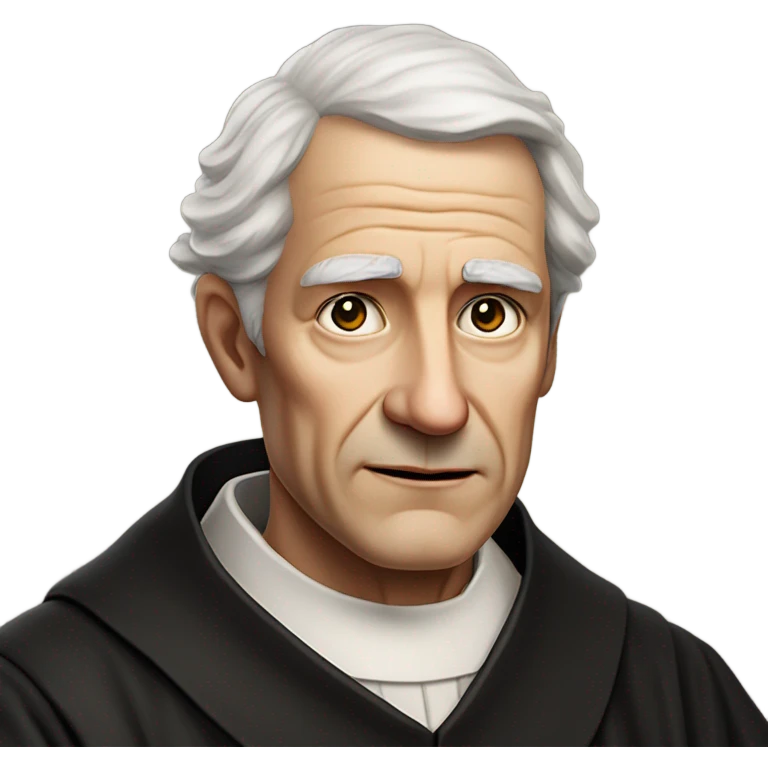 "An older man with thinning white hair, a weathered face, and a solemn expression. He wears a black robe with a clerical collar and holds a Bible or rosary, standing in a modest church." emoji