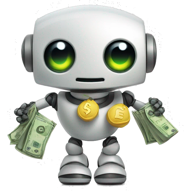 Cute robot with money bags emoji