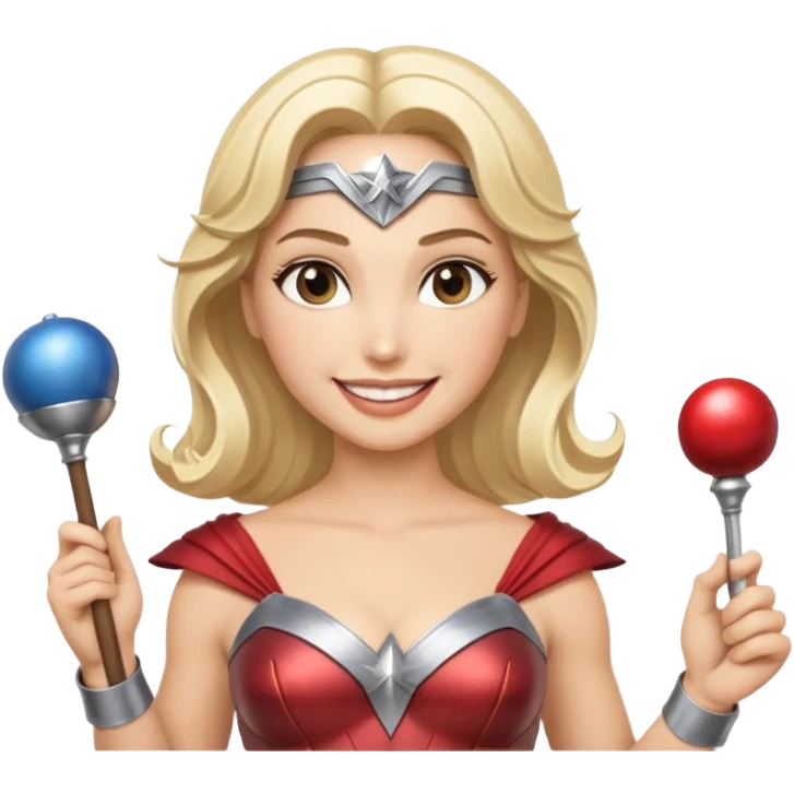Blonde Wonder Woman holding bell and short white orchestra conductor’s baton  emoji