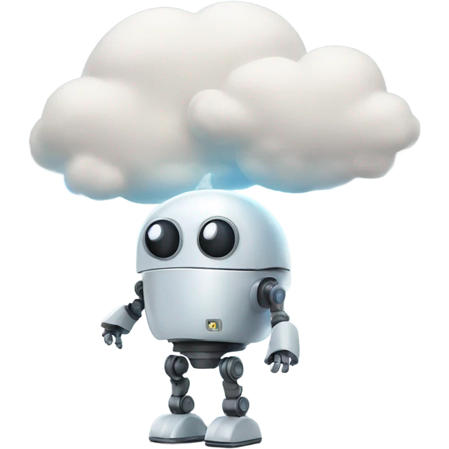 cute robot and a cloud of thoughts emoji