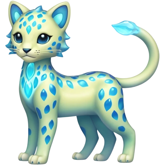 Colorful Iridescent Shiny Pastel Nebulae Glowing Neon Bioluminescent Bright Icy Elemental Pawny Cute Innocent Liepard-Amaura-Litten-Sprigatito-Pokémon-fusion-creature (full body) emoji