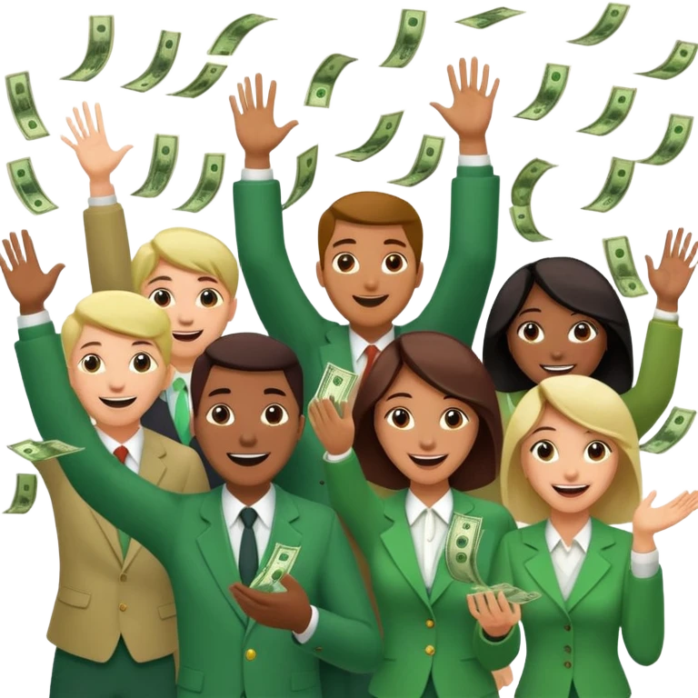 money falling onto a group of people emoji